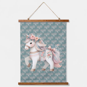 Bloemrijke Pastel Paard Fantasie Illustratie Hangend Wandkleed