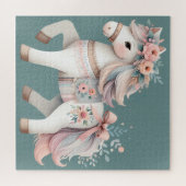 Bloemrijke Pastel Paard Fantasie Illustratie Legpuzzel (Horizontaal)