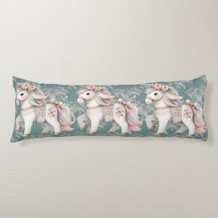 Bloemrijke Pastel Paard Fantasie Illustratie Lichaamskussen