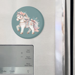 Bloemrijke Pastel Paard Fantasie Illustratie Magneet