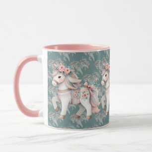 Bloemrijke Pastel Paard Fantasie Illustratie Mok