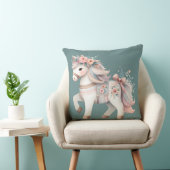 Bloemrijke Pastelkleurige Paard Fantasie Illustrat Kussen (Stoel)