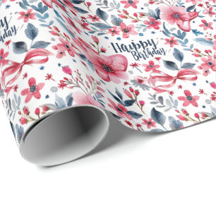 Bloemrijke patriottische Happy Birthday-cadeauverp Cadeaupapier