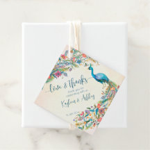 Bloemrijke Pauw huwelijksfeest cadeautag