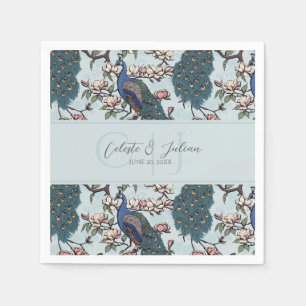 Bloemrijke Pauwen & Magnolia Chinoiserie Blauw Servet