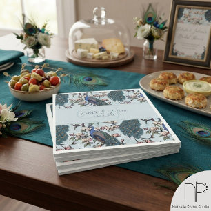 Bloemrijke Pauwen & Magnolia Chinoiserie Blauw Servet