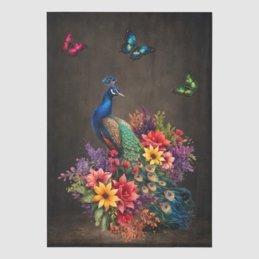 Bloemrijke Pauwen & Vlinders Decoupage Tissuepapier (Voorkant)