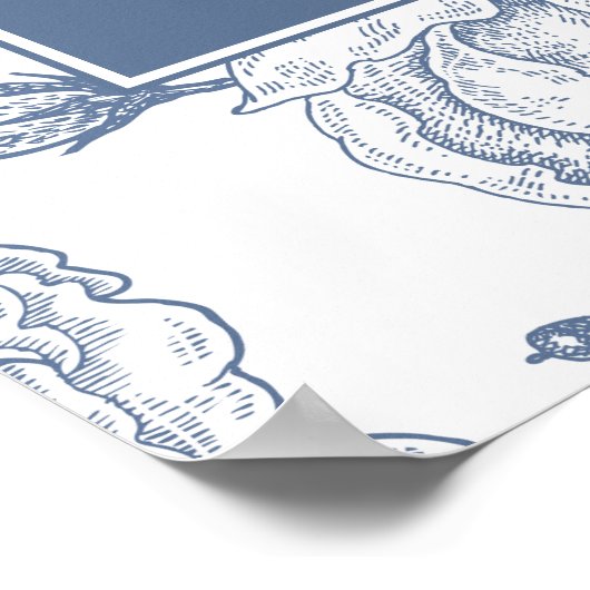 Bloemrijke Periwinkle Elegante Trouw Welkom Bord Poster (Hoek)