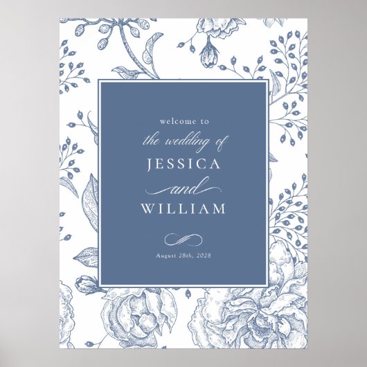 Bloemrijke Periwinkle Elegante Trouw Welkom Bord Poster (Voorkant)