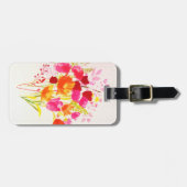 Bloemrijke perzikroze waterverfweide bagagelabel (Voorkant horizontaal)