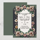 Bloemrijke Pixel Art bruiloft uitnodiging (Voorkant / Achterkant)