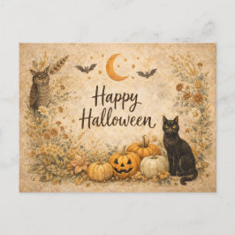 Bloemrijke Pompoenen Vintage Boho Halloween Feestdagenkaart