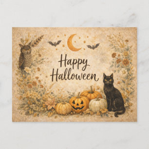 Bloemrijke Pompoenen Vintage Boho Halloween Feestdagenkaart