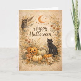 Bloemrijke Pompoenen Vintage Boho Halloween Kaart