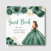 Bloemrijke Prinses in Donkergroene Jurk Quinceaner
