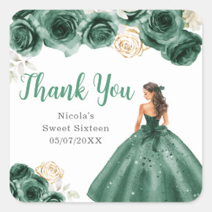 Bloemrijke Prinses in Donkergroene Jurk Sweet Sixt Vierkante Sticker