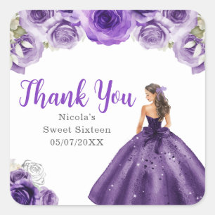 Bloemrijke Prinses in Donkerpaarse Jurk Sweet Sixt Vierkante Sticker