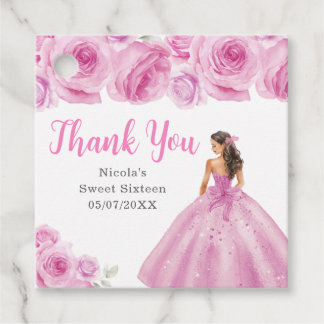 Bloemrijke Prinses in een Roze Jurk Sweet Sixteen Bedankjes Labels