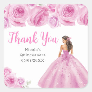 Bloemrijke Prinses in Licht Roze Jurk Quinceanera Vierkante Sticker