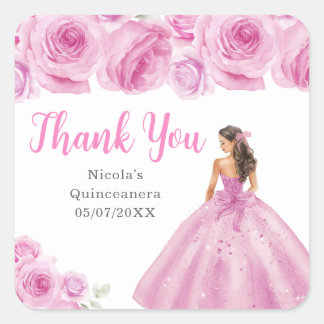 Bloemrijke Prinses in Licht Roze Jurk Quinceanera Vierkante Sticker