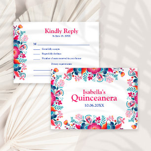 Bloemrijke Quinceanera Mexicaanse Feest RSVP Kaart