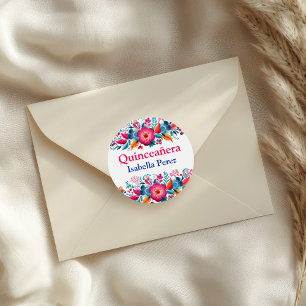 Bloemrijke Quinceanera Witte Mexicaanse Fiesta Ronde Sticker