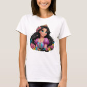 🖤🌸 Bloemrijke raaf Rapunzel Dames T-Shirt (Voorkant)