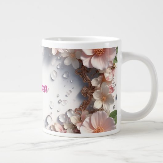 Bloemrijke rand met aangepaste naam grote koffiekop (Rechts)