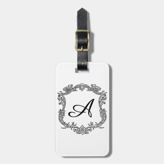 Bloemrijke rand met monogram bagagelabel (Voorkant verticaal)