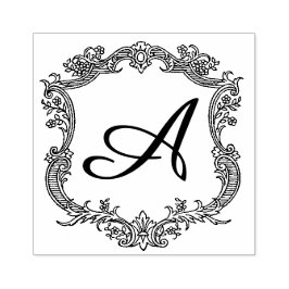 Bloemrijke rand met monogram rubberstempel