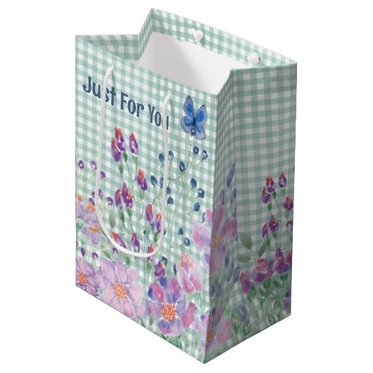 Bloemrijke rand met vlinder medium cadeauzakje (Voorkant Gekanteld)