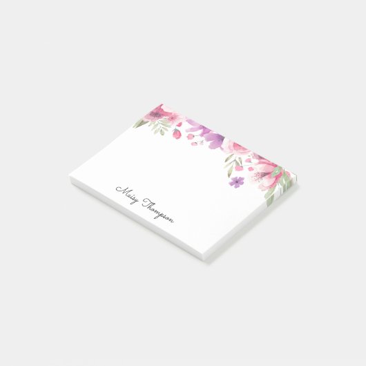 Bloemrijke rand scriptnaam post-it® notes (Schuin)