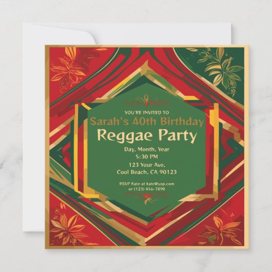 Bloemrijke Rastakleuren Aanpasbare Reggae Feest Kaart (Voorkant)