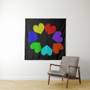 Bloemrijke Regenboog Liefdes Harten Tapijt Wandkleed
