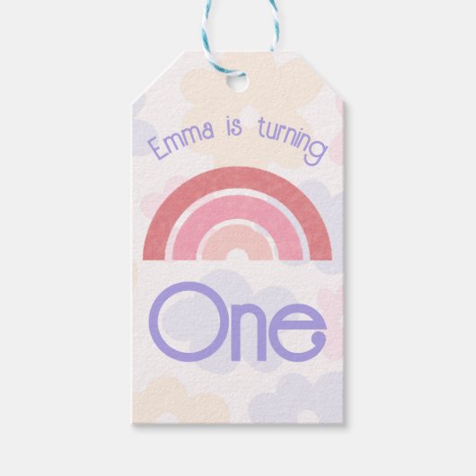 Bloemrijke regenboog verjaardag cadeaulabel (Voorkant)