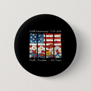 Bloemrijke retro geloof vrijheid 250 jaar christel ronde button 5,7 cm