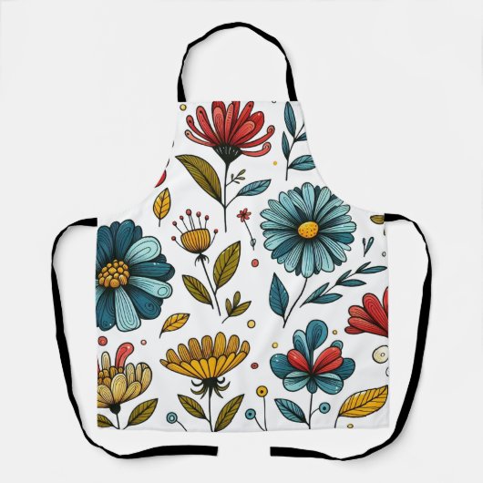 Bloemrijke Retro Volkskunst Schort (Voorkant)