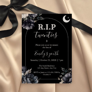 Bloemrijke RIP Twintigers 30e verjaardagsuitnodigi Kaart
