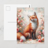 Bloemrijke rode vos in Roos Garden Briefkaart (Voorkant / Achterkant)