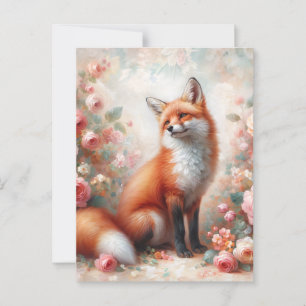Bloemrijke rode vos in Roos Garden Briefkaart