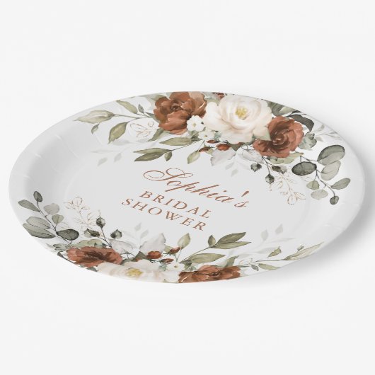 Bloemrijke Roest Crème Groen Bladgoud Bruidsmeisje Papieren Bordje (Gekanteld)