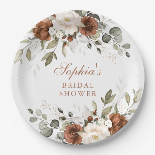 Bloemrijke Roest Crème Groen Bladgoud Bruidsmeisje Papieren Bordje (Voorkant)