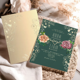 Bloemrijke Romantische Smaragdgroene Trouw Uitnodi