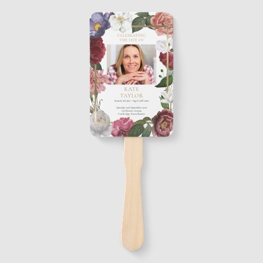 Bloemrijke rouwfoto volgorde van dienst programma handwaaier (Voorkant)