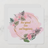 Bloemrijke, roze bedankkaart feestdagenkaart (Voorkant / Achterkant)