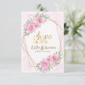 Bloemrijke Roze Bruiloft Save The Date (Staand voorkant)