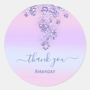 Bloemrijke Roze Glitter Bruidsnaam Sweet16th Blauw Ronde Sticker