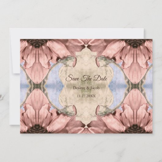 Bloemrijke Roze Gouden Blush Roze Bewaar De Datum Aankondiging (Voorkant)