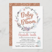 Bloemrijke Roze Gouden Glitter Baby In Bloom Feest Kaart (Voorkant / Achterkant)