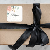 Bloemrijke roze gouden groen thank you vierkante sticker